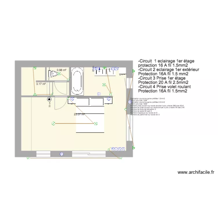 Plan &eacute;lec &eacute;tage. Plan de 