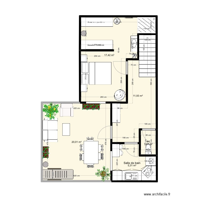 Anonay. Plan de 5 pièces et 56 m2