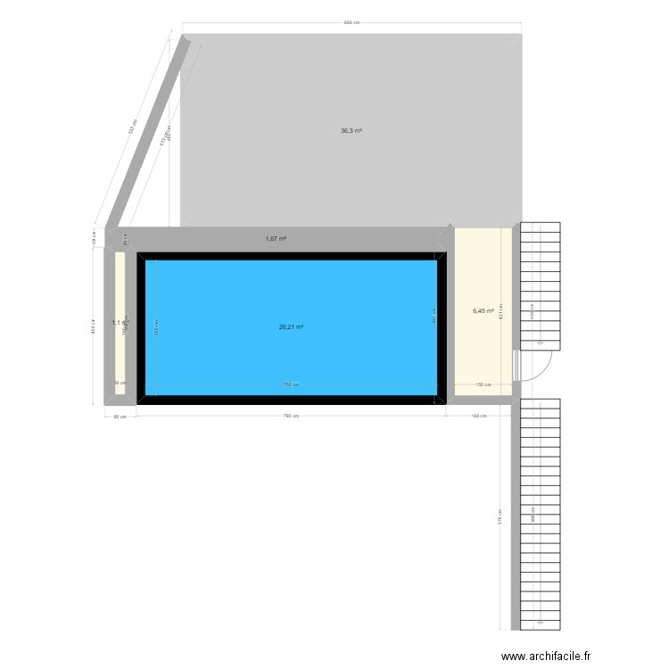 PISCINE ZILIA. Plan de 5 pièces et 72 m2