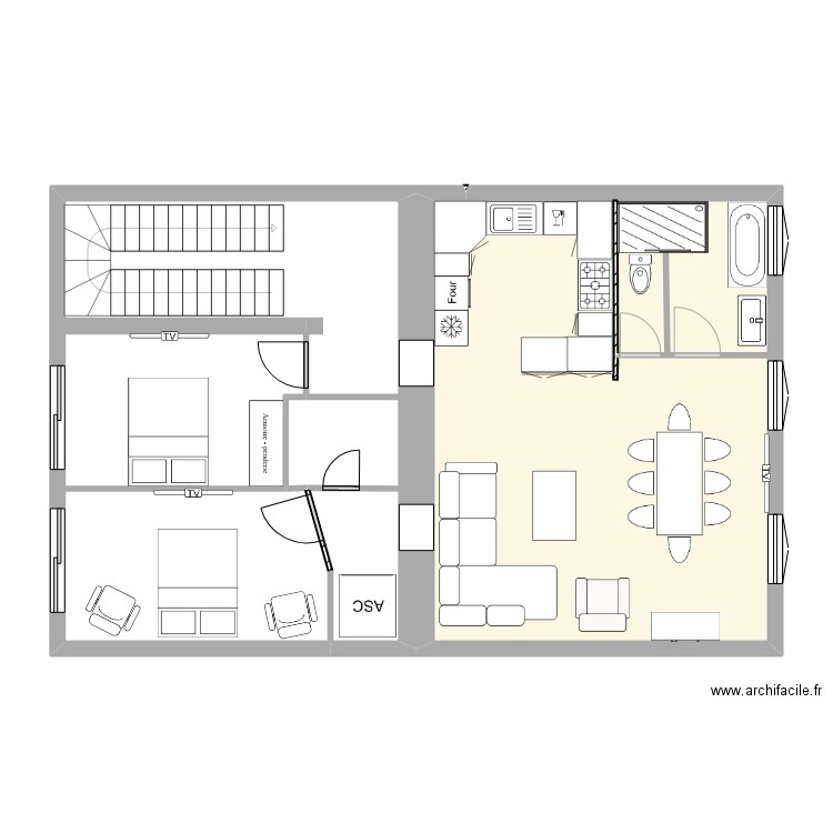 appart 2eme etage 13. Plan de 2 pièces et 87 m2