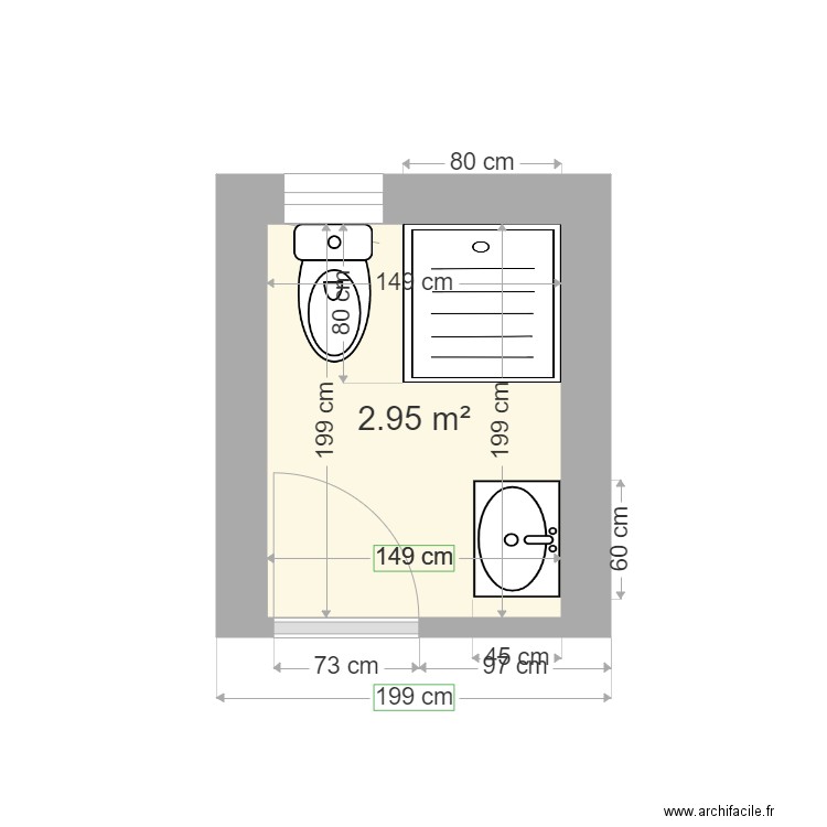 SDB GAUDILLOT. Plan de 1 pièce et 3 m2