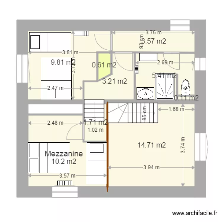 grange V17 1 er &eacute;tage 28 aout mezzanine cot&eacute;e. Plan de 