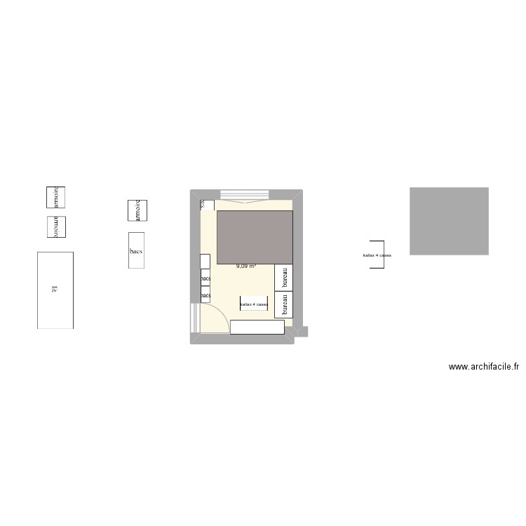chambre Eliot version 1. Plan de 1 pièce et 9 m2