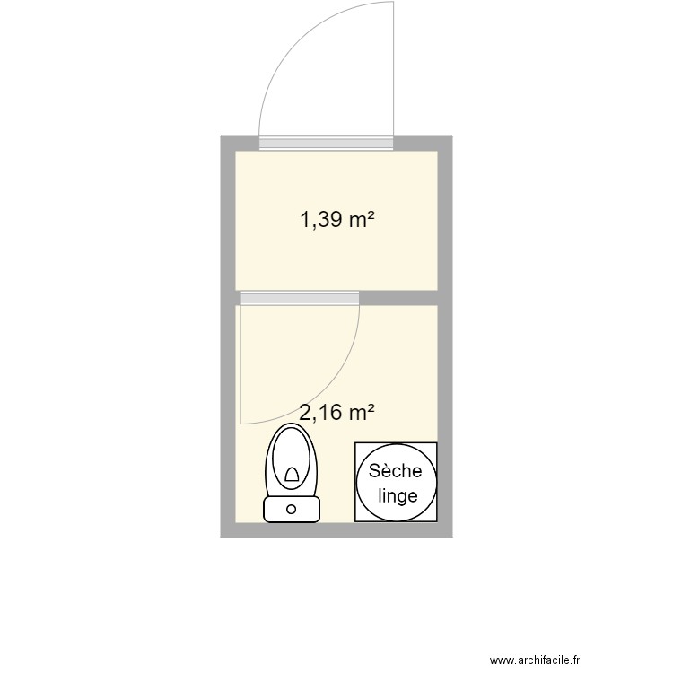 WWC. Plan de 2 pièces et 4 m2