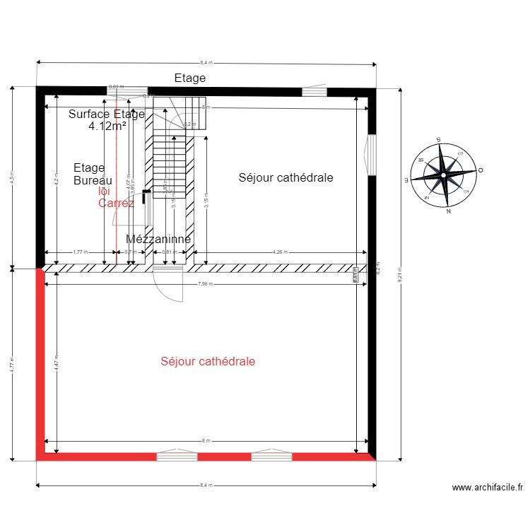 chalet 63 Etage loi carrez. Plan de 1 pièce et 68 m2