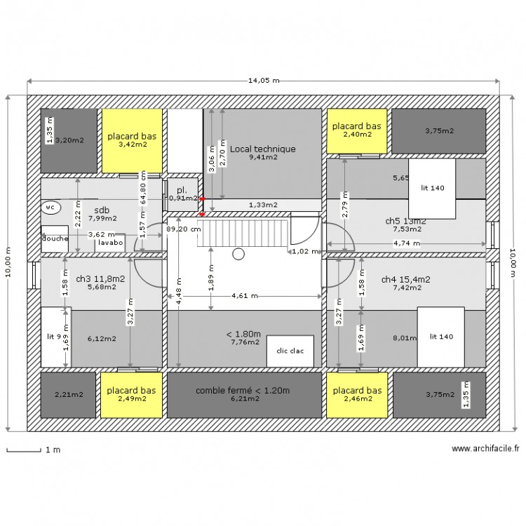 étage du 90m2 4ch. Plan de 0 pièce et 0 m2