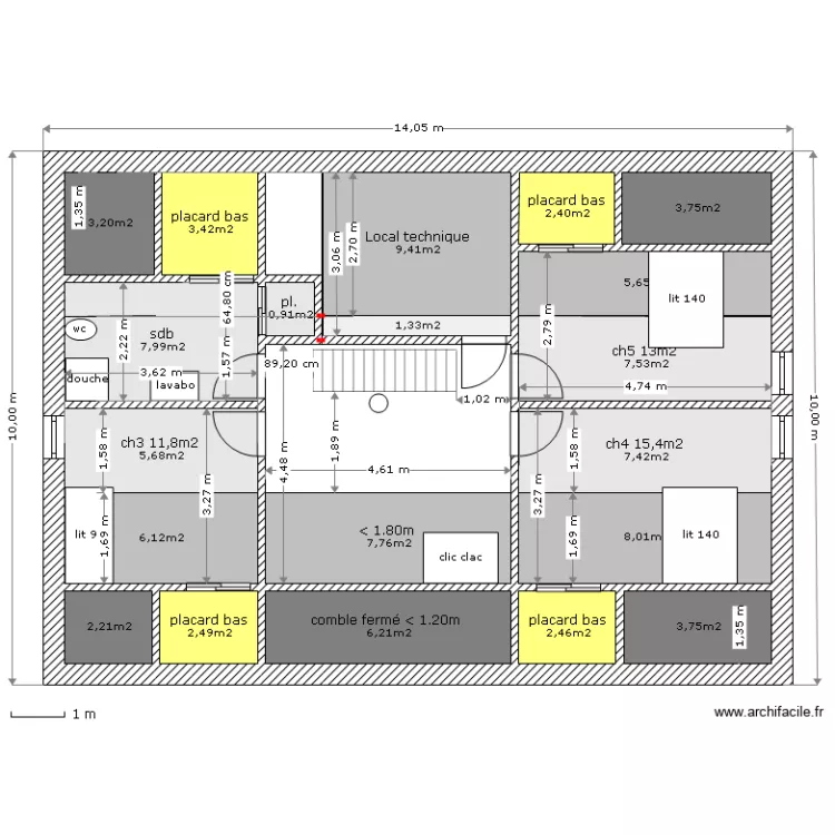 &eacute;tage du 90m2 4ch. Plan de 