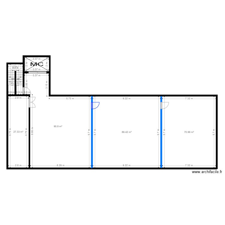 Sous sol Pessac projeté. Plan de 6 pièces et 293 m2