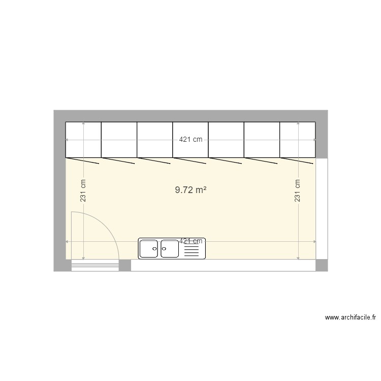 Cuisine d'été. Plan de 1 pièce et 10 m2