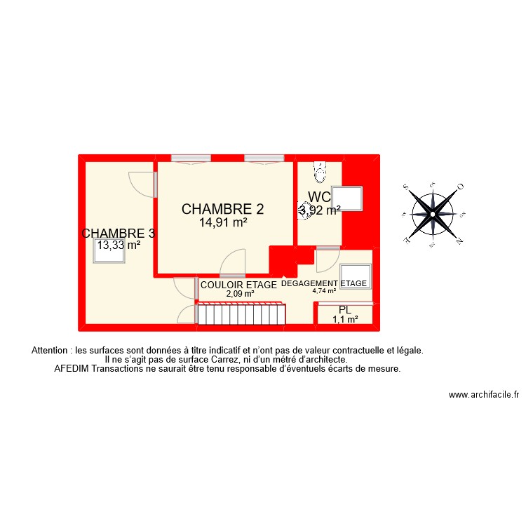 BI 9086 ETAGE . Plan de 10 pièces et 45 m2