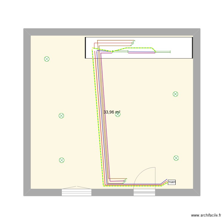 Nourlieu. Plan de 1 pièce et 34 m2