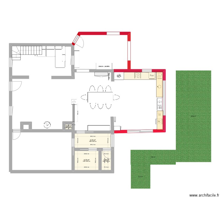 extension cuisine. Plan de 4 pièces et 11 m2