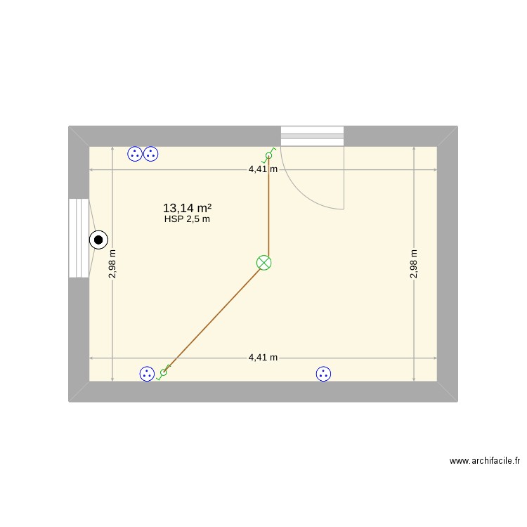  Ch séjour gleyses. Plan de 1 pièce et 13 m2