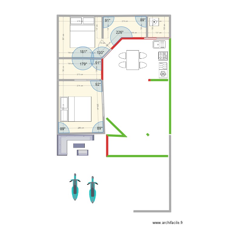 extension jardin. Plan de 4 pièces et 26 m2