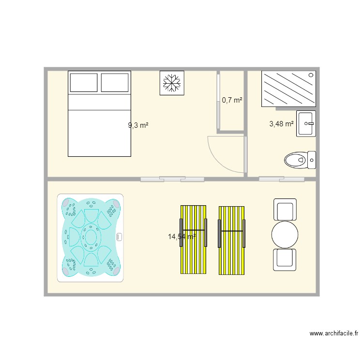 bungalow 20. Plan de 4 pièces et 28 m2