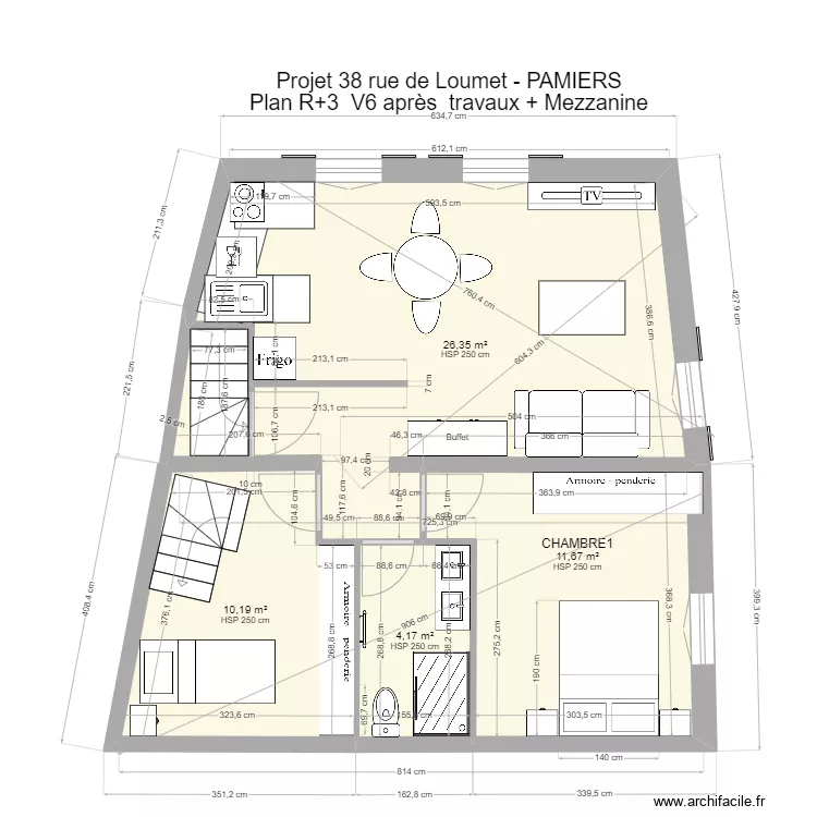 PAMIERS3 R+3 V6 apr&egrave;s travaux + mezzanine. Plan de 
