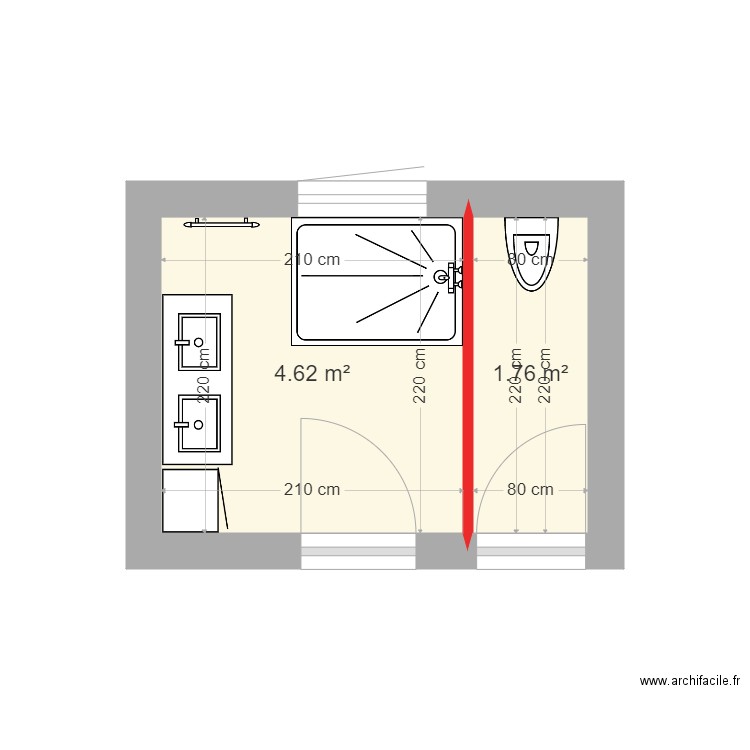 sdb peyrieres 2. Plan de 2 pièces et 6 m2