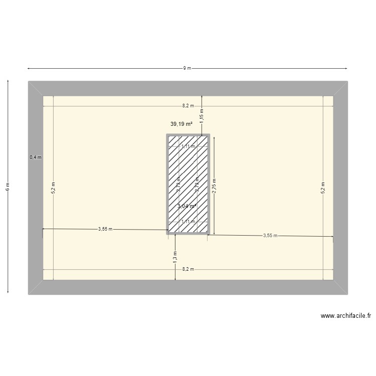 extension cotes emprise au sol. Plan de 2 pièces et 46 m2
