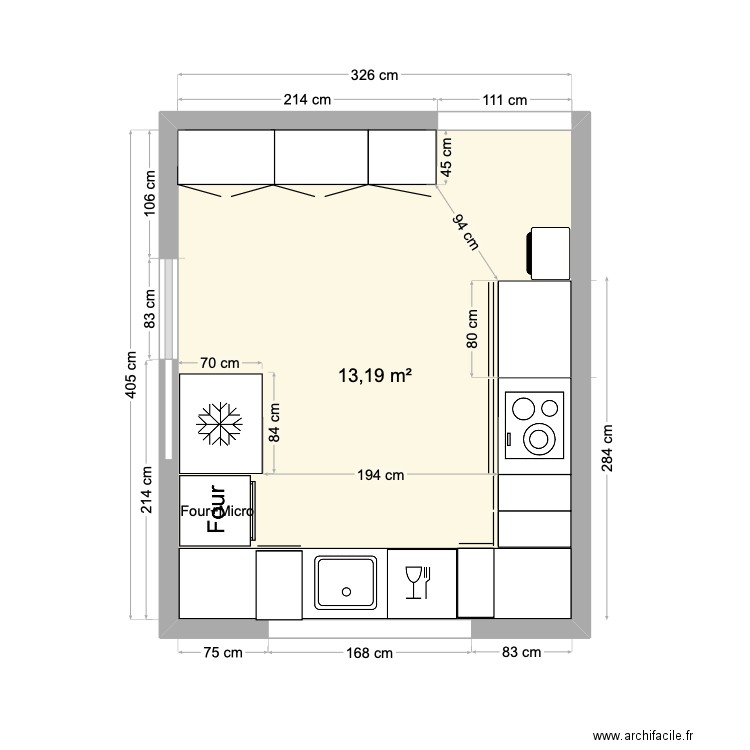 Plan Cuisine Yerres avant. Plan de 1 pièce et 13 m2