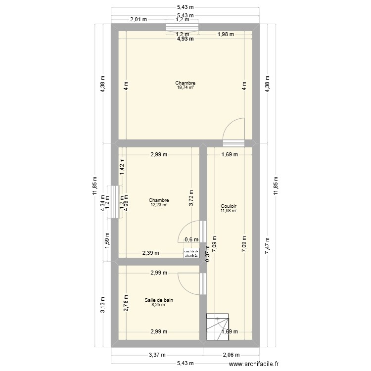 2ieme étage maison. Plan de 4 pièces et 52 m2