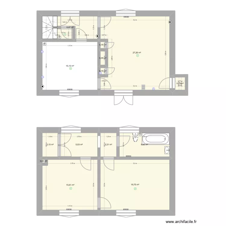 Beaumesnil Duplex. Plan de 14  et 102 m²