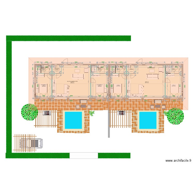 INTERMEDIAIRE BWA LELE jumele. Plan de 12 pièces et 138 m2