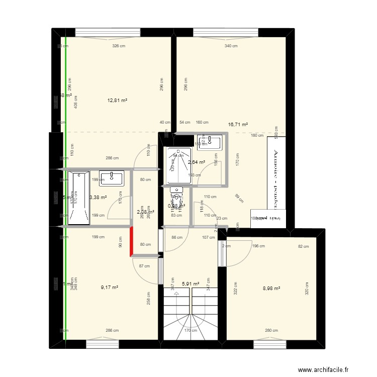 Etage 1 Cotes bis 1. Plan de 12 pièces et 64 m2