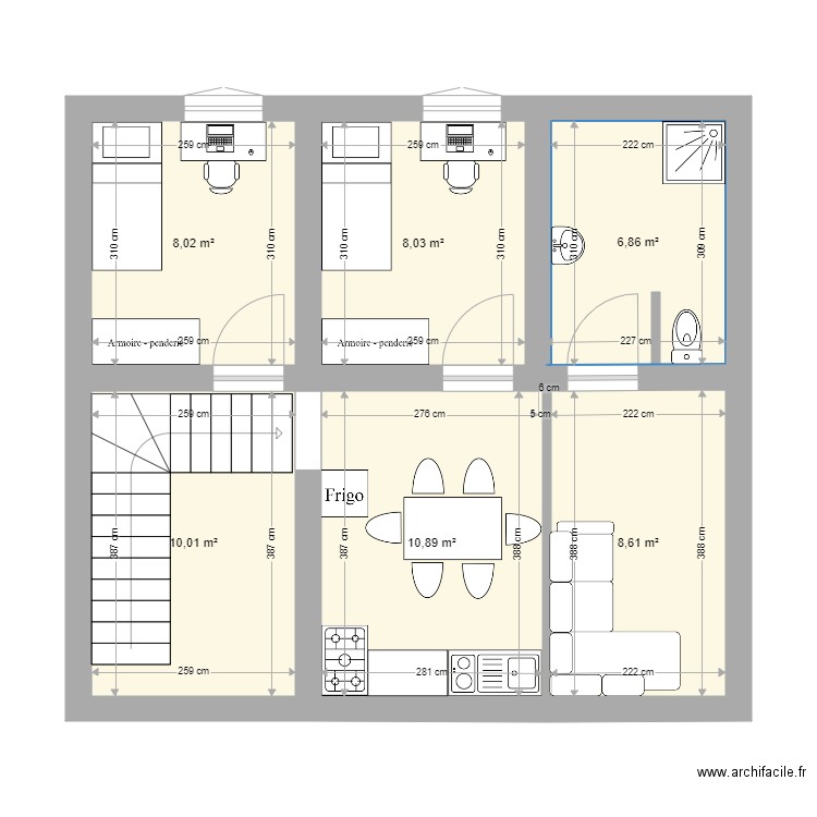 P3 manjatiana. Plan de 6 pièces et 52 m2