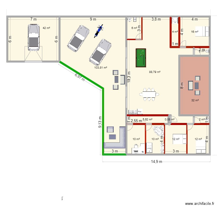 freddy. Plan de 15 pièces et 346 m2