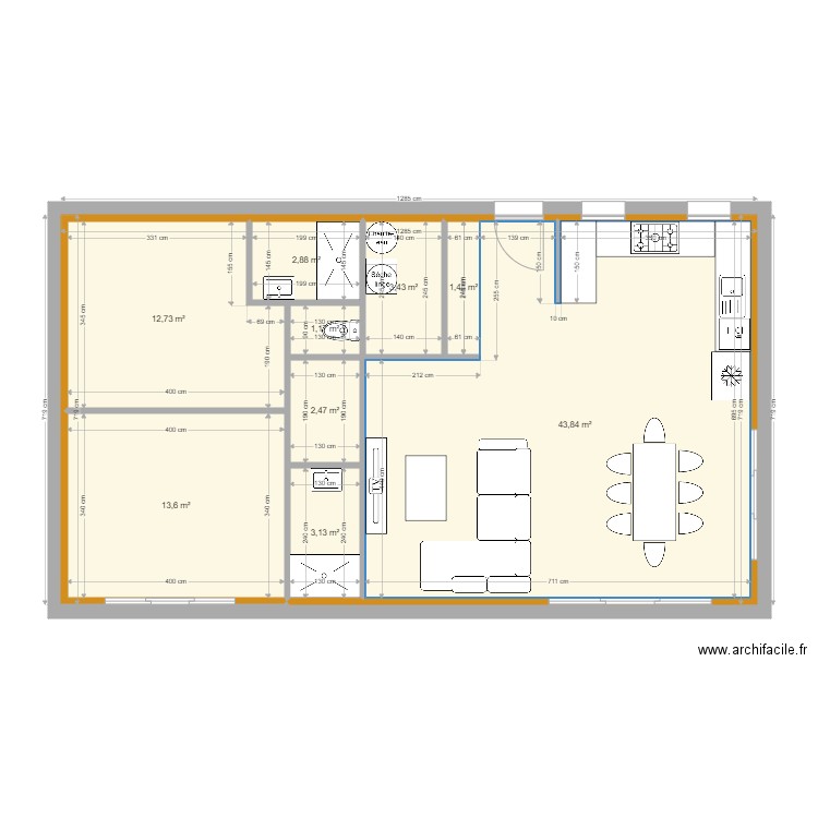 tasie f3. Plan de 10 pièces et 85 m2