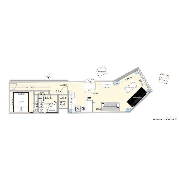 maison. Plan de 6 pièces et 44 m2