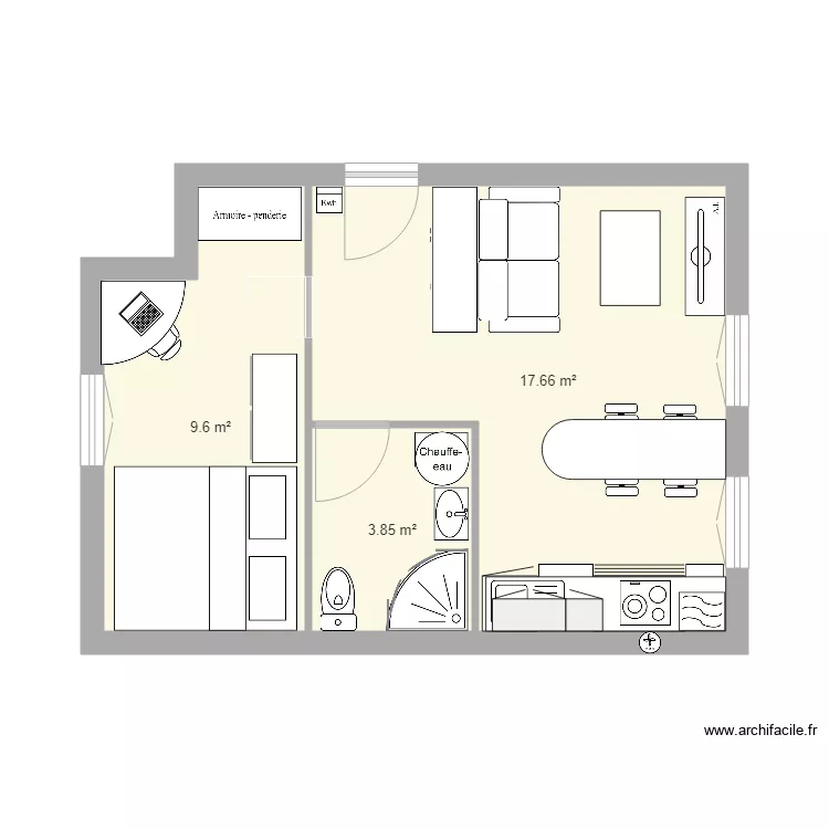 30m appartement t2. Plan de 