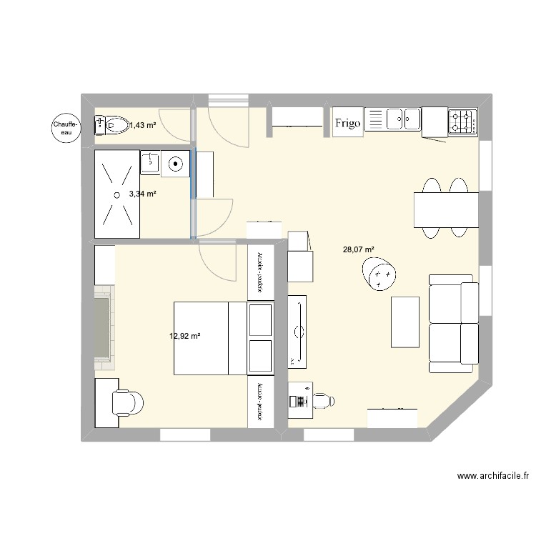 porte de la monnaie achat 3. Plan de 4 pièces et 46 m2