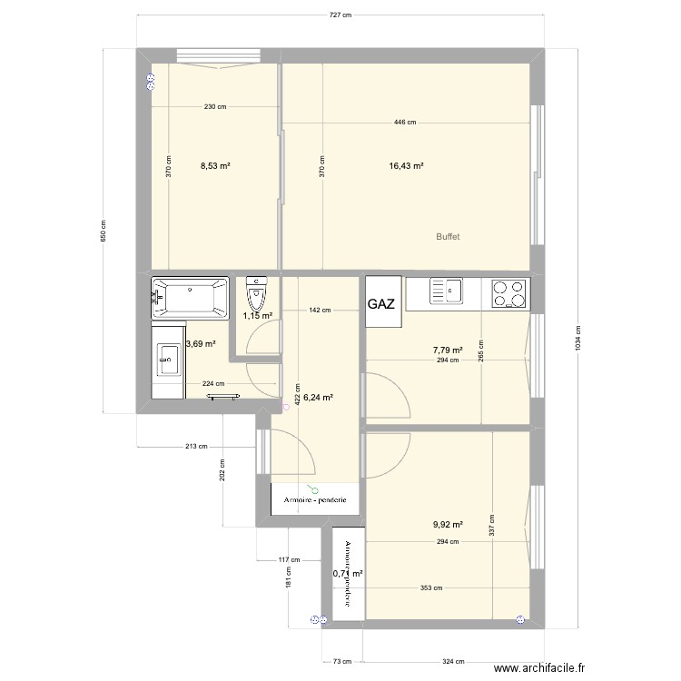 plan surcouf ANCIEN. Plan de 7 pièces et 54 m2