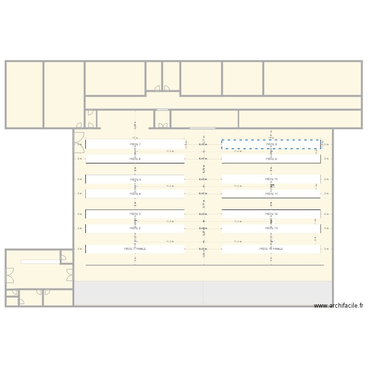 Installation piste Turpin complet. Plan de 17 pièces et 2105 m2