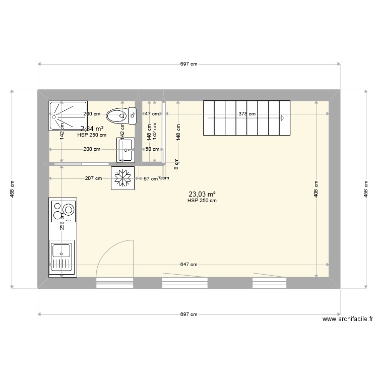 appt jaffrelot. Plan de 3 pièces et 28 m2