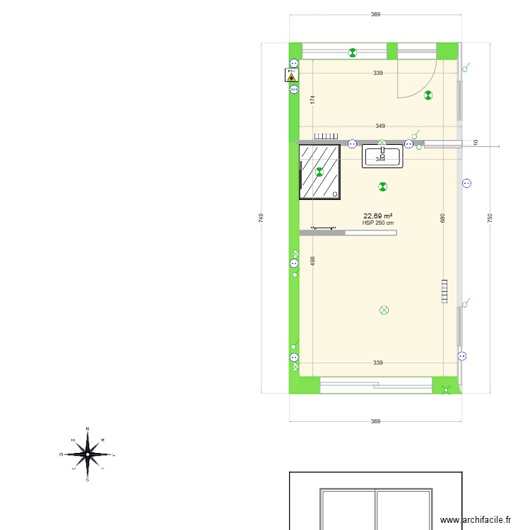 EXTANSION B. Plan de 1 pièce et 23 m2