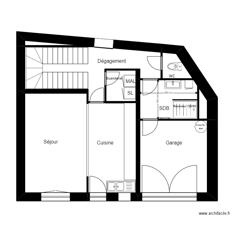 RDC PROJET FLEURET 2. Plan de 5 pièces et 43 m2