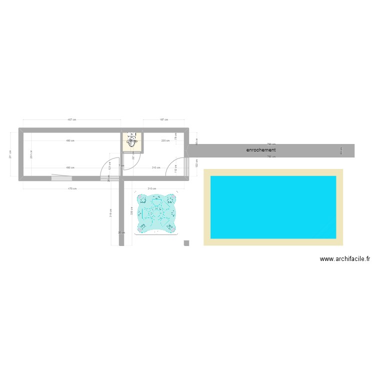 pool house. Plan de 1 pièce et 1 m2