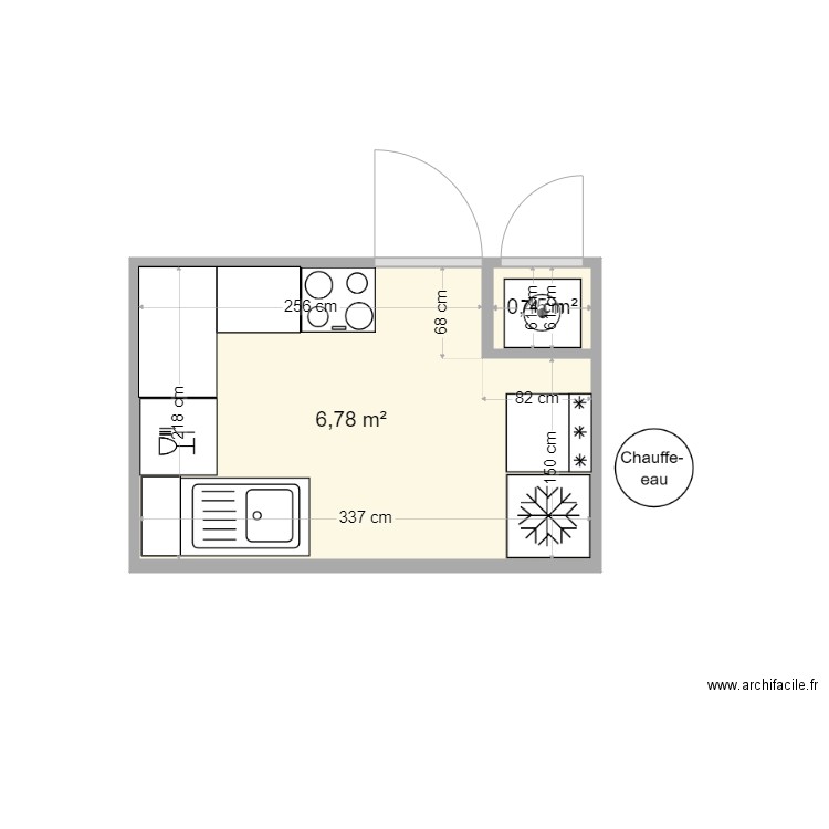 Plan Cuisine PHENIX oct 22. Plan de 2 pièces et 7 m2