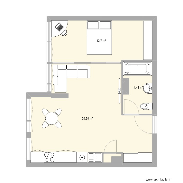 VincentAuriol2. Plan de 3 pièces et 47 m2