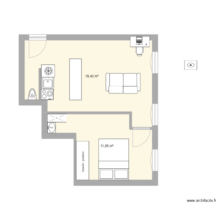 Anjou Origine. Plan de 2 pièces et 30 m2