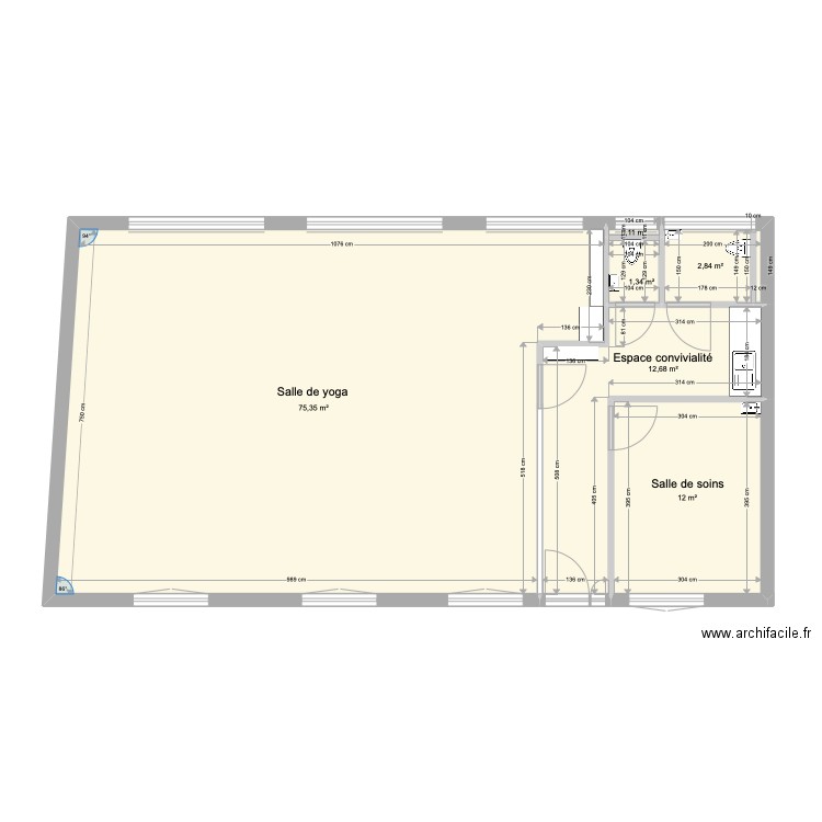 Centre yoga projet 3. Plan de 6 pièces et 104 m2