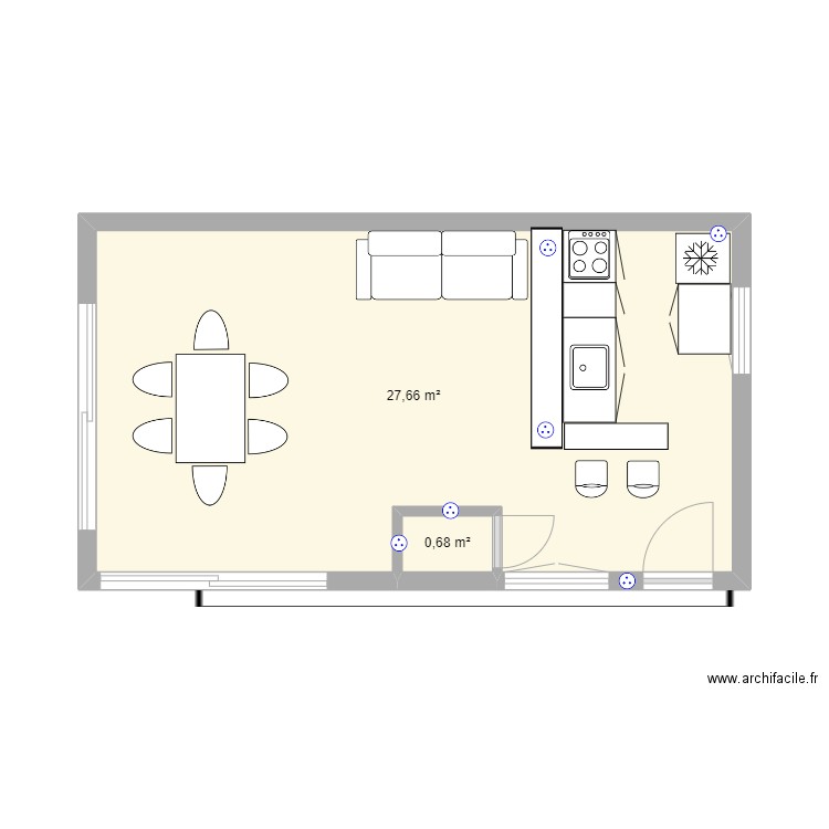 Piscine. Plan de 2 pièces et 28 m2