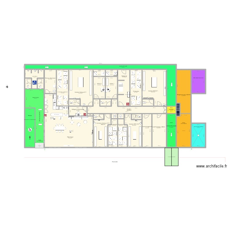 Vestiaire SCO  V1 octobre 2023. Plan de 39 pièces et 561 m2