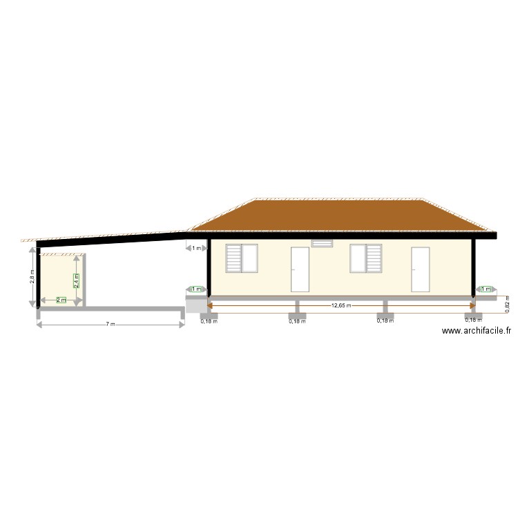 Facade Arrière. Plan de 3 pièces et 53 m2