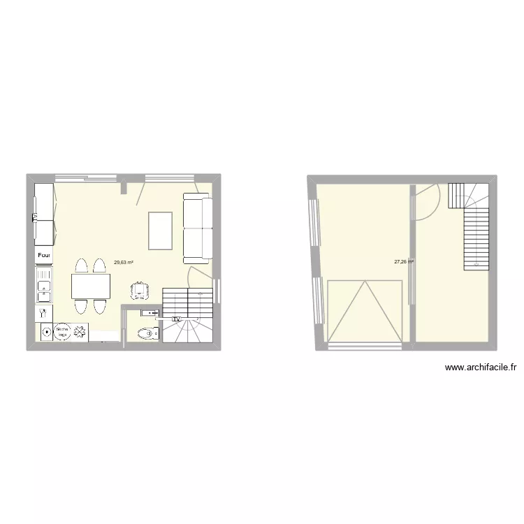 double garage. Plan de 2 pièces et 57 m²
