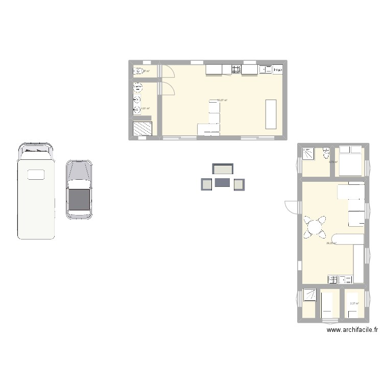Maison avec mobil home 41m2. Plan de 6 pièces et 77 m2