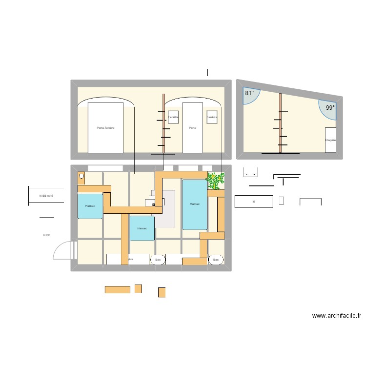 Pension jardin. Plan de 11 pièces et 45 m2