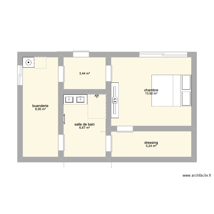 extension maison. Plan de 5 pièces et 38 m2